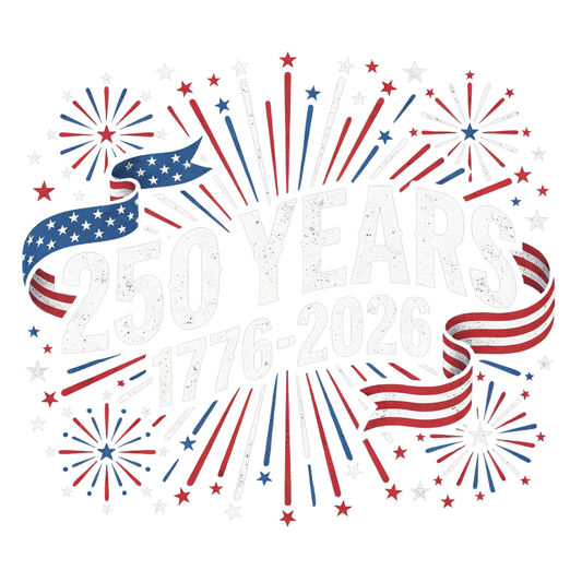 text 250 Years 1776-2026 surrounded by fireworks