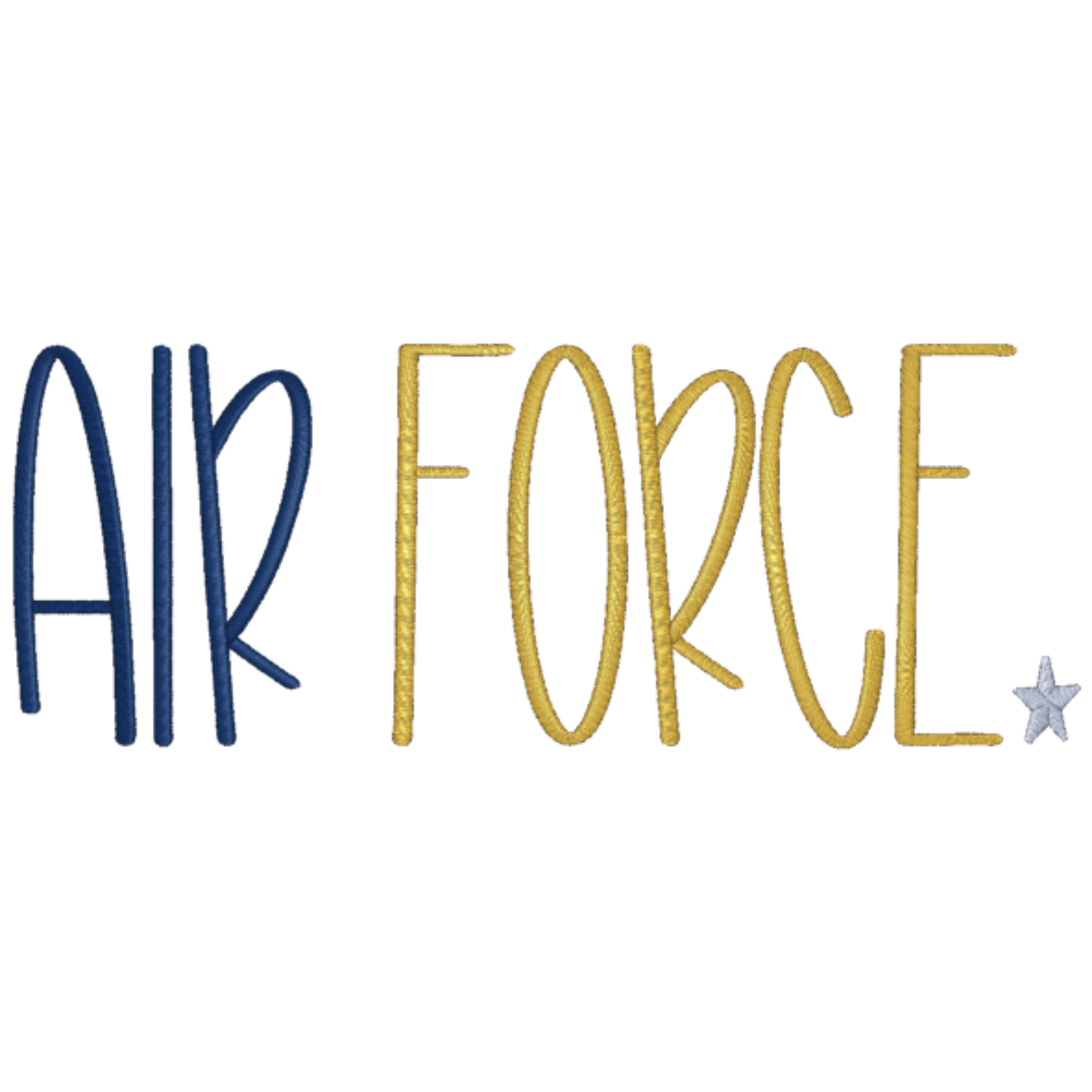 embroidered air force in gold and blue on a white background