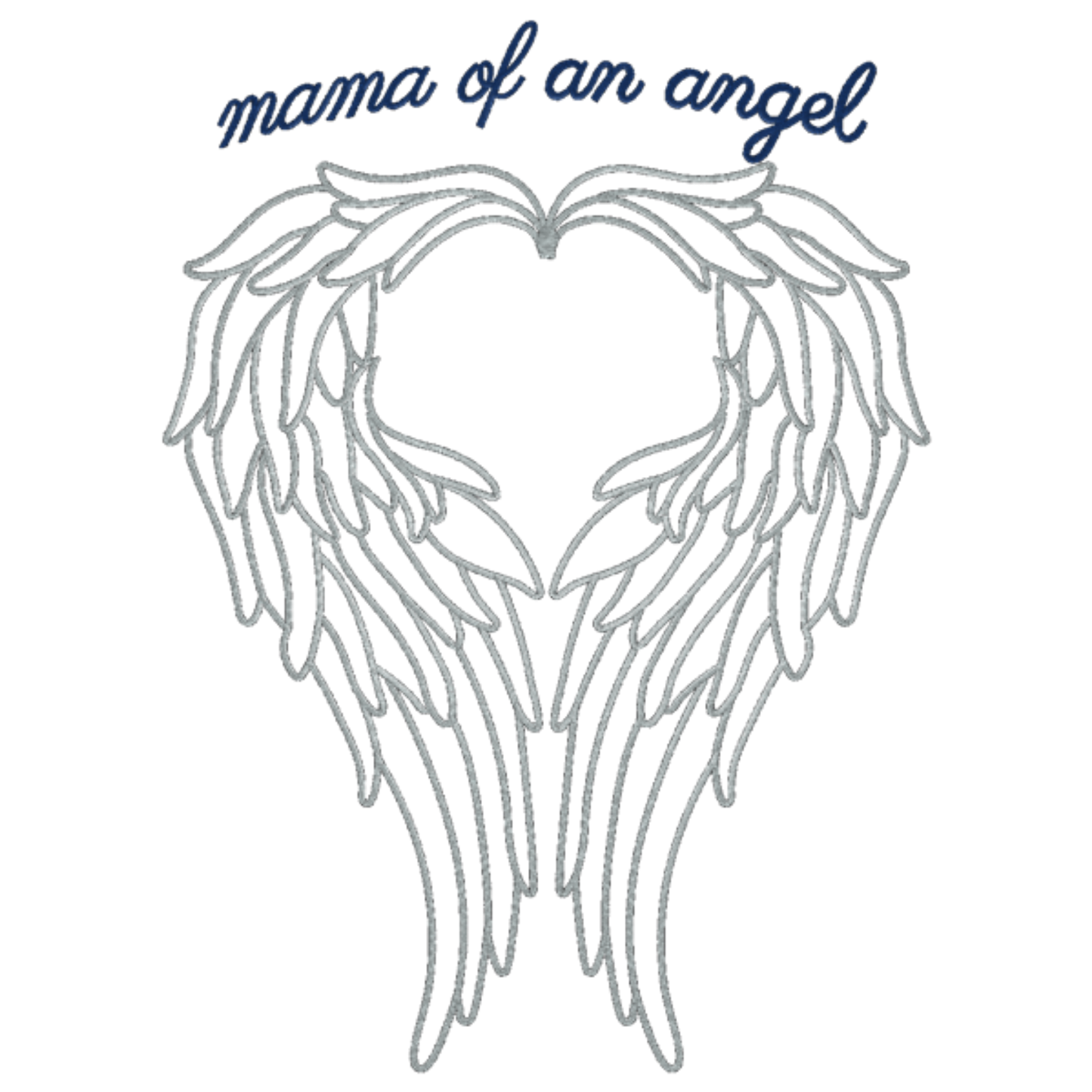 Outline of angel wings with 'mama of an angel' text above on a white background
