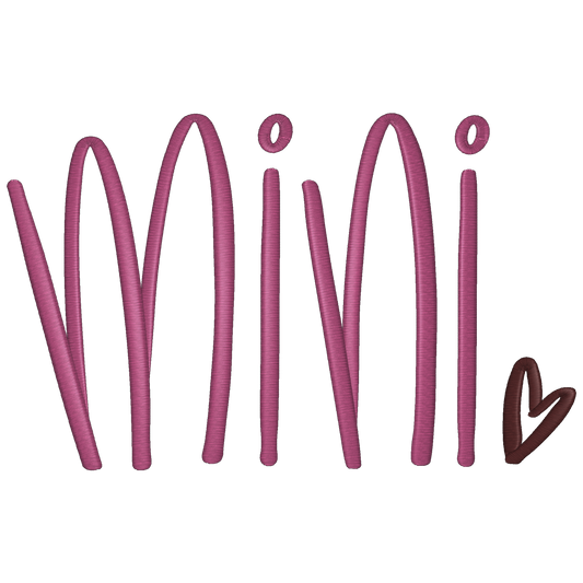 Mauve-colored 'Mimi' text on a transparent background