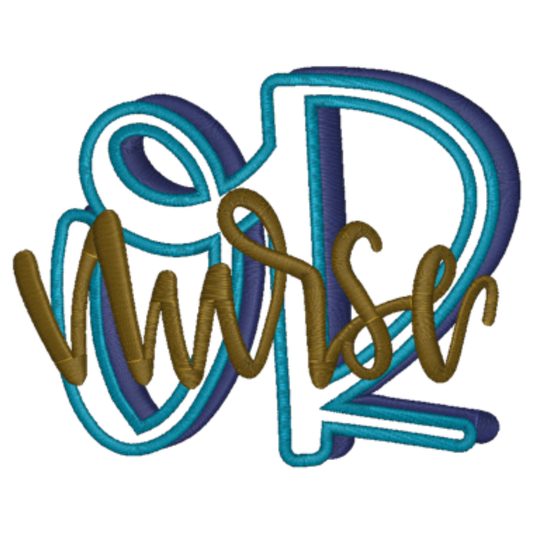 Embroidery design of the word 'Nurse' with a heart outline on a white background
