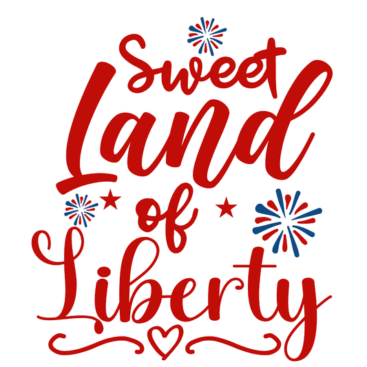 Text 'Sweet Land of Liberty' with decorative elements on a white background