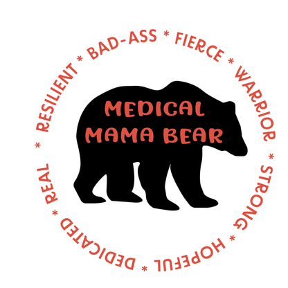 Black bear silhouette with 'Medical Mama Bear' text and red motivational words on a white background