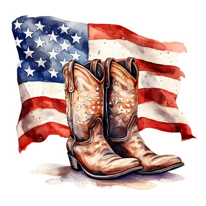 American Flag Behind Country Boots- Fourth of July - Gildan Softstyle 64000 /Comfort Colors 1717-T-Shirts-DTF