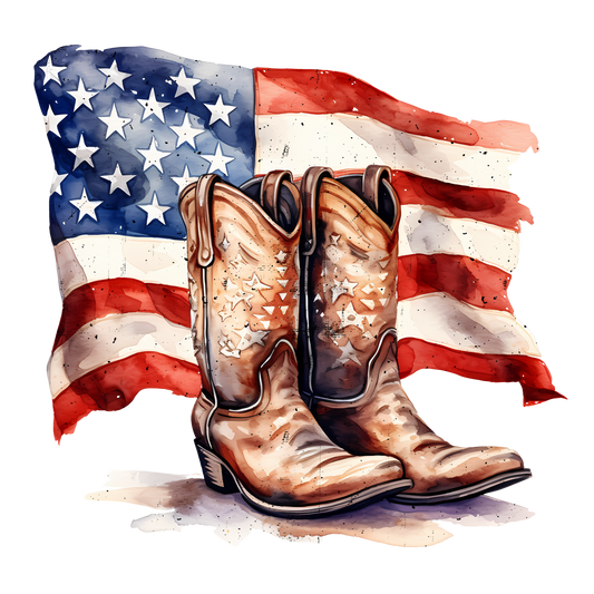 American Flag Behind Country Boots- Fourth of July - Gildan Softstyle 64000 /Comfort Colors 1717-T-Shirts-DTF