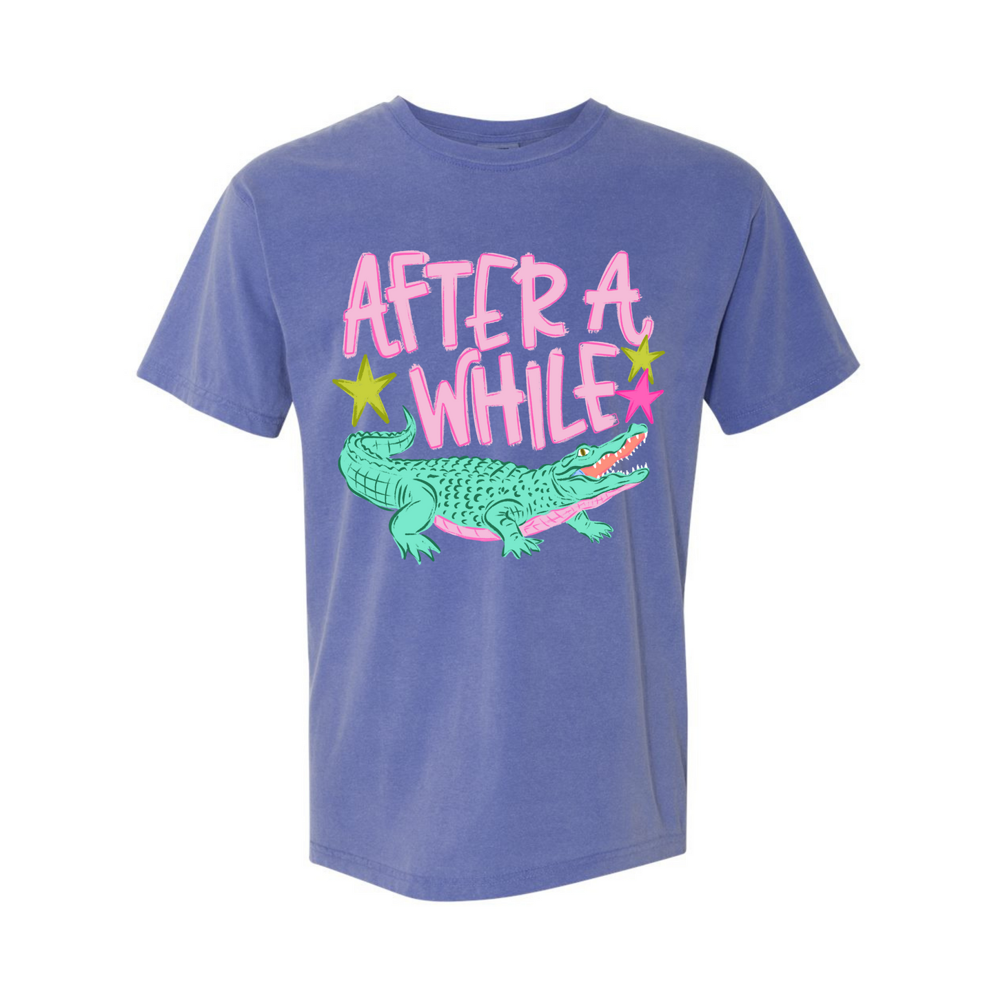 Blue T-Shirt with print After a while crocodile with a picture of a crocodile