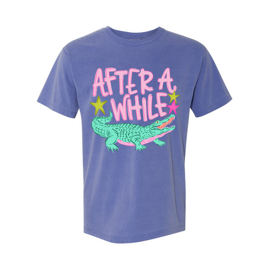 Blue T-Shirt with print After a while crocodile with a picture of a crocodile