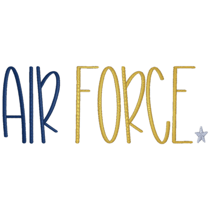 embroidered air force in gold and blue on a white background