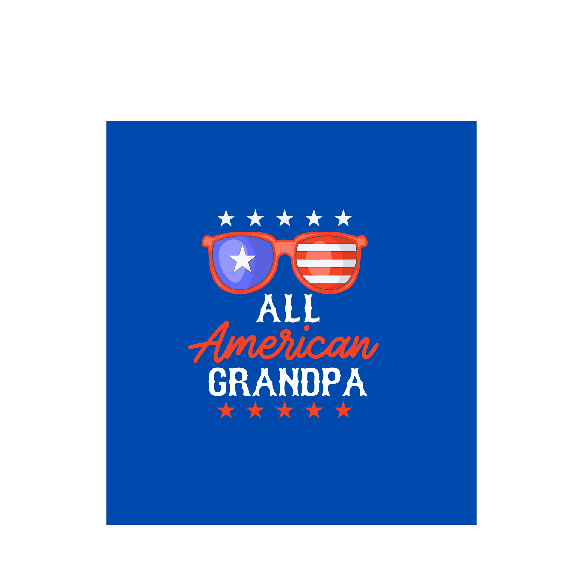 Design with sunglasses and 'All American Grandpa' text on a blue background