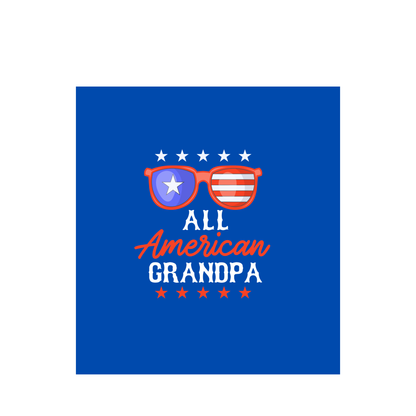 Design with sunglasses and 'All American Grandpa' text on a blue background