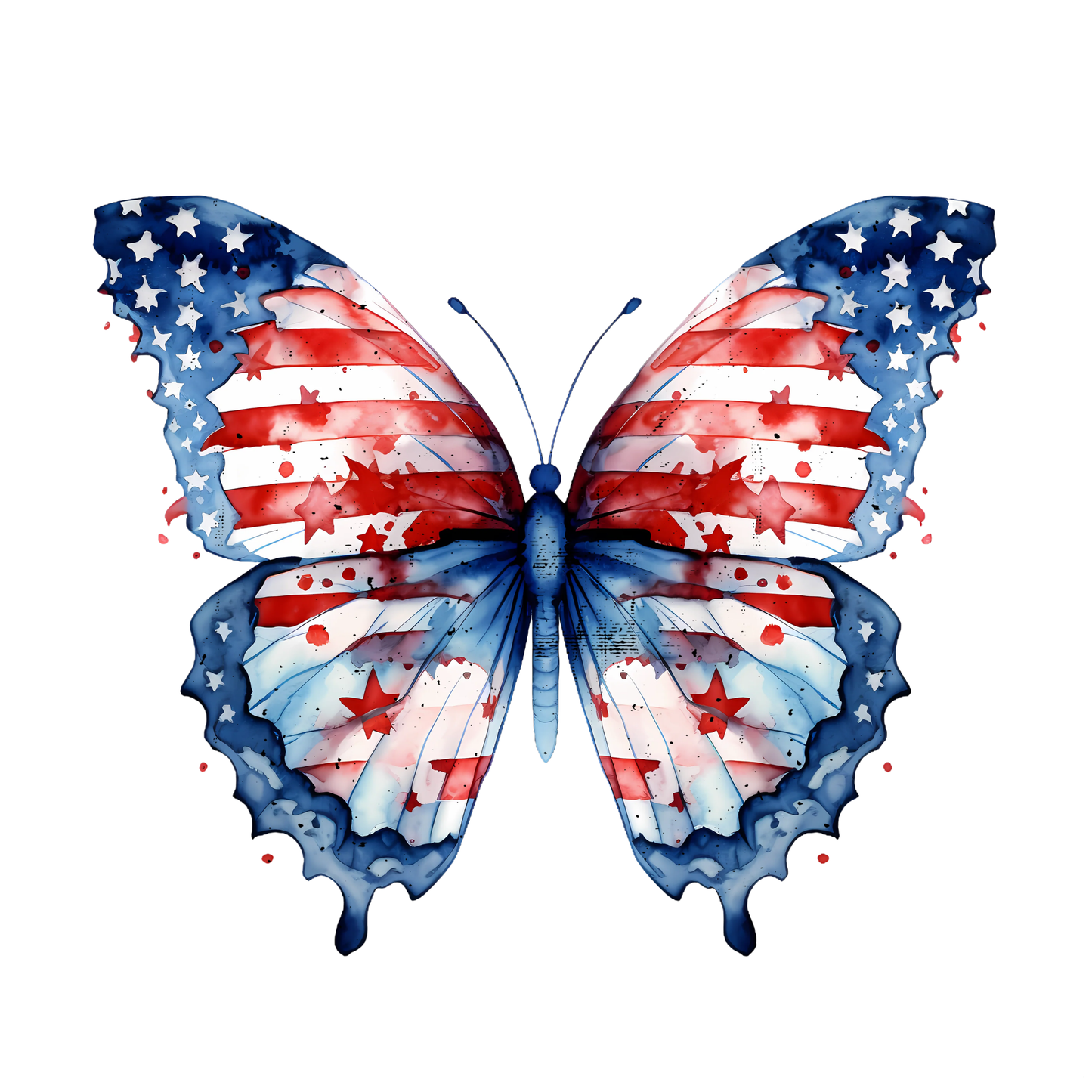 Butterfly with American flag design on a white background