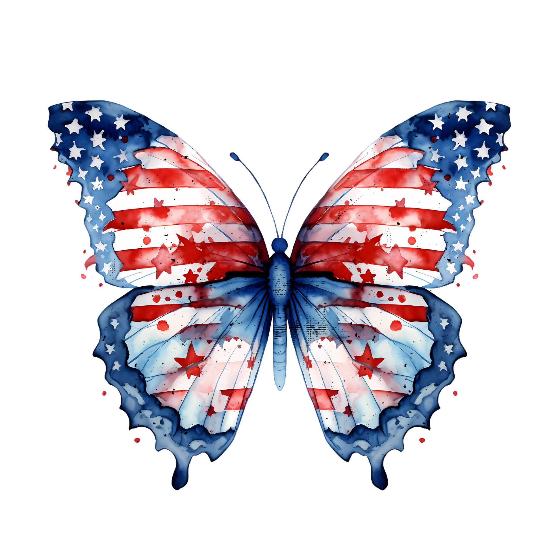 Butterfly with American flag design on a white background
