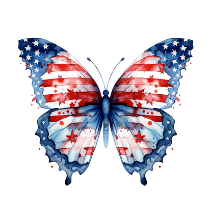 Butterfly with American flag design on a white background
