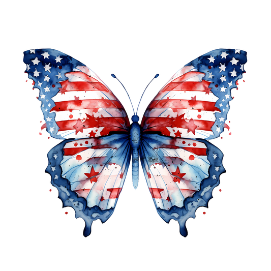 Butterfly with American flag design on a white background