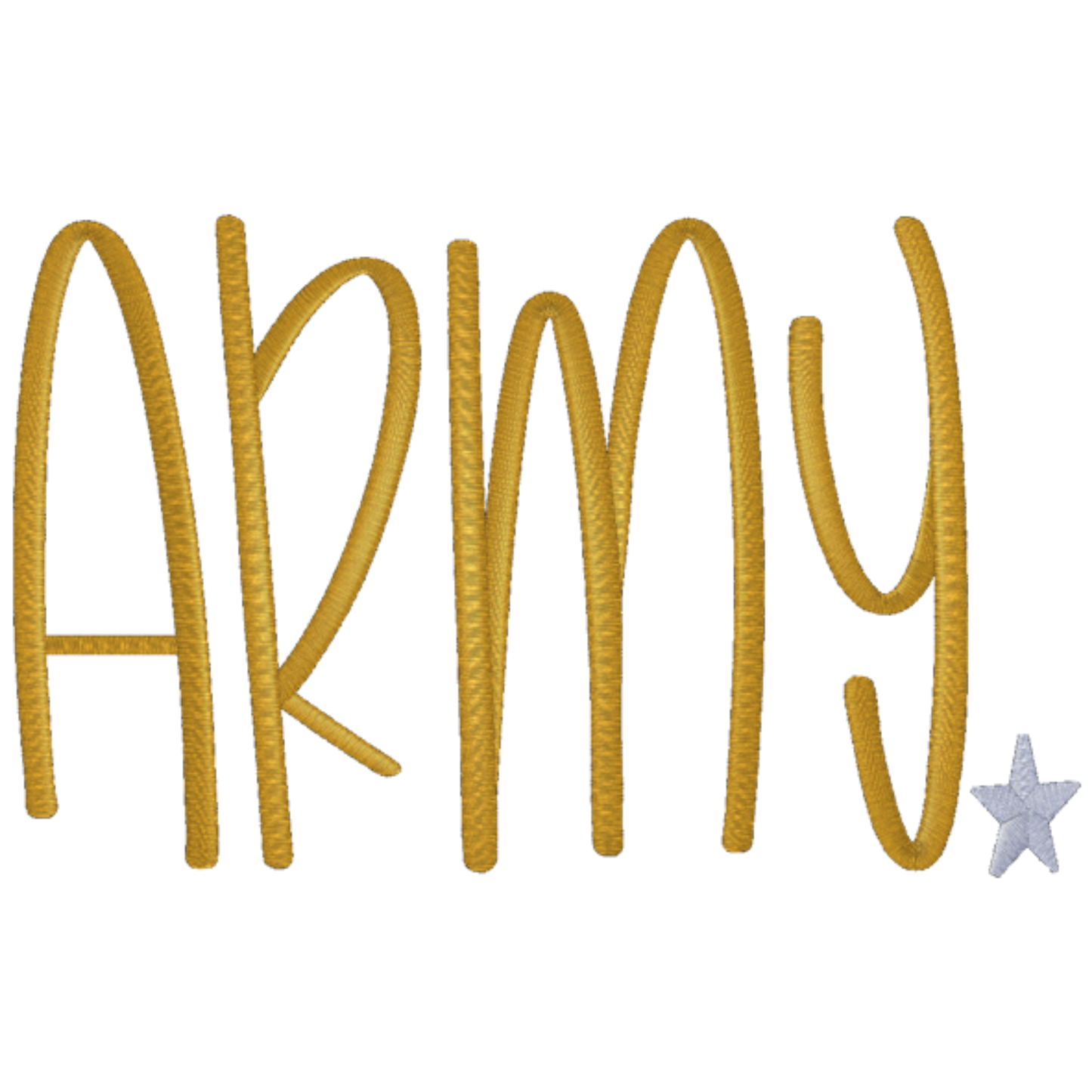 Text 'ARMY' with a star on a white background