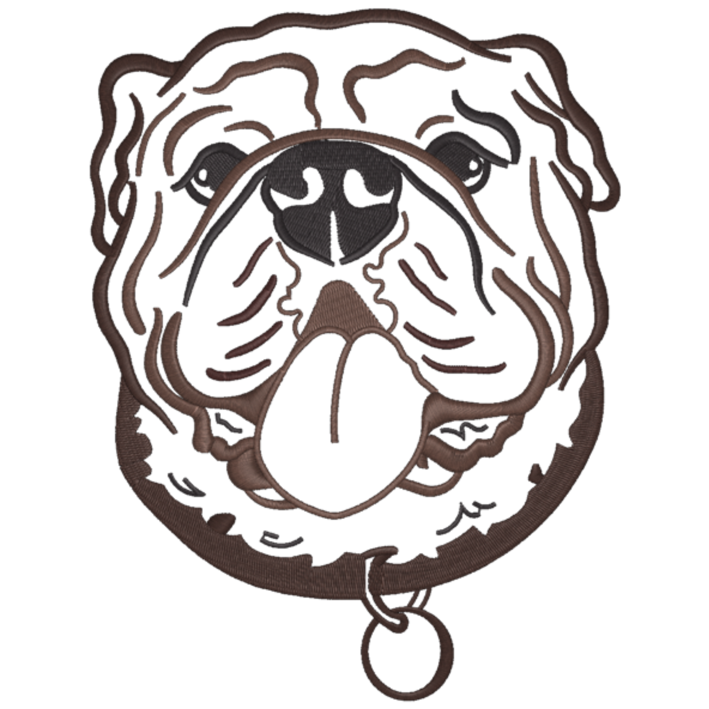 Metallic bulldog head design on a white background