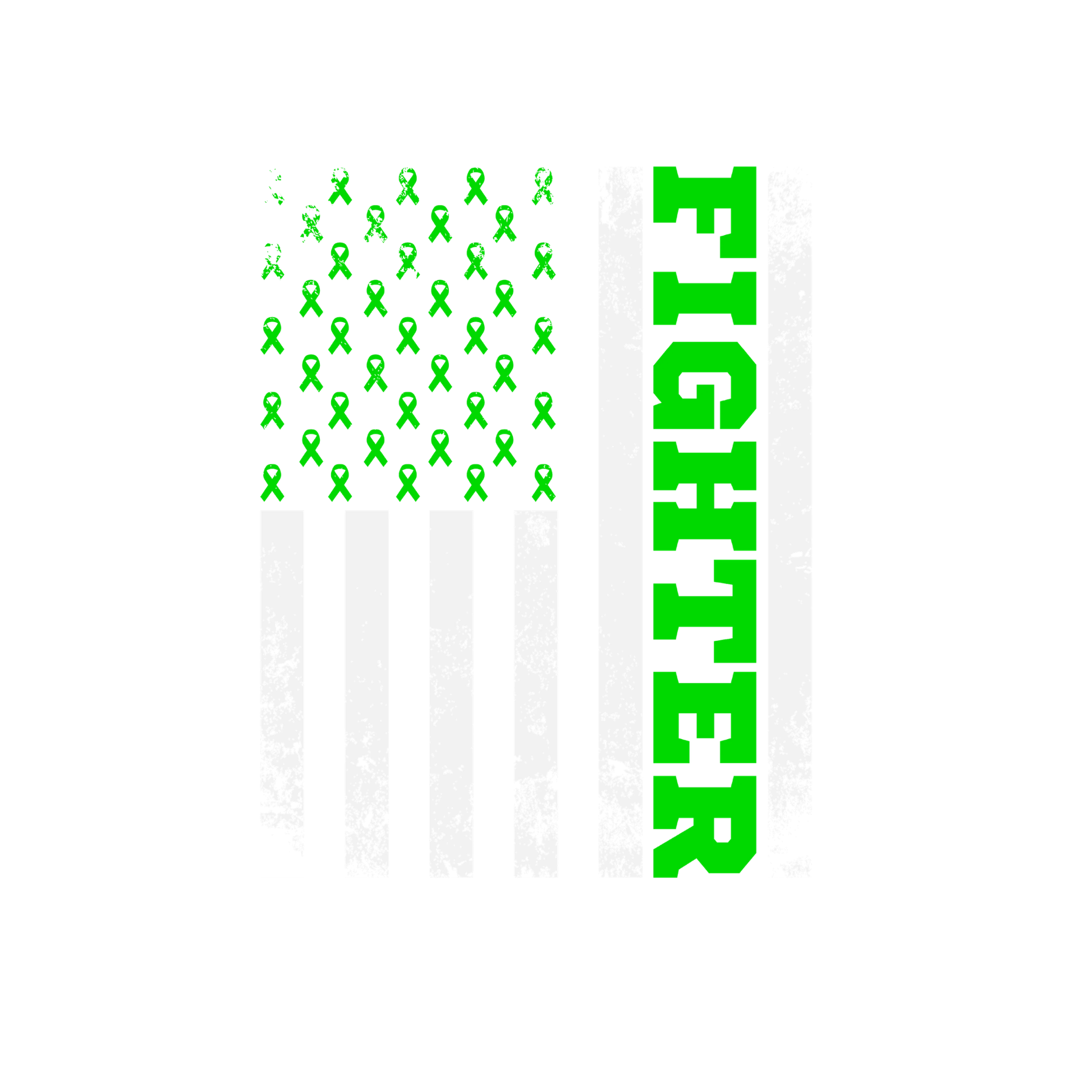 Green ribbons and the word 'FIGHTER' on a white background