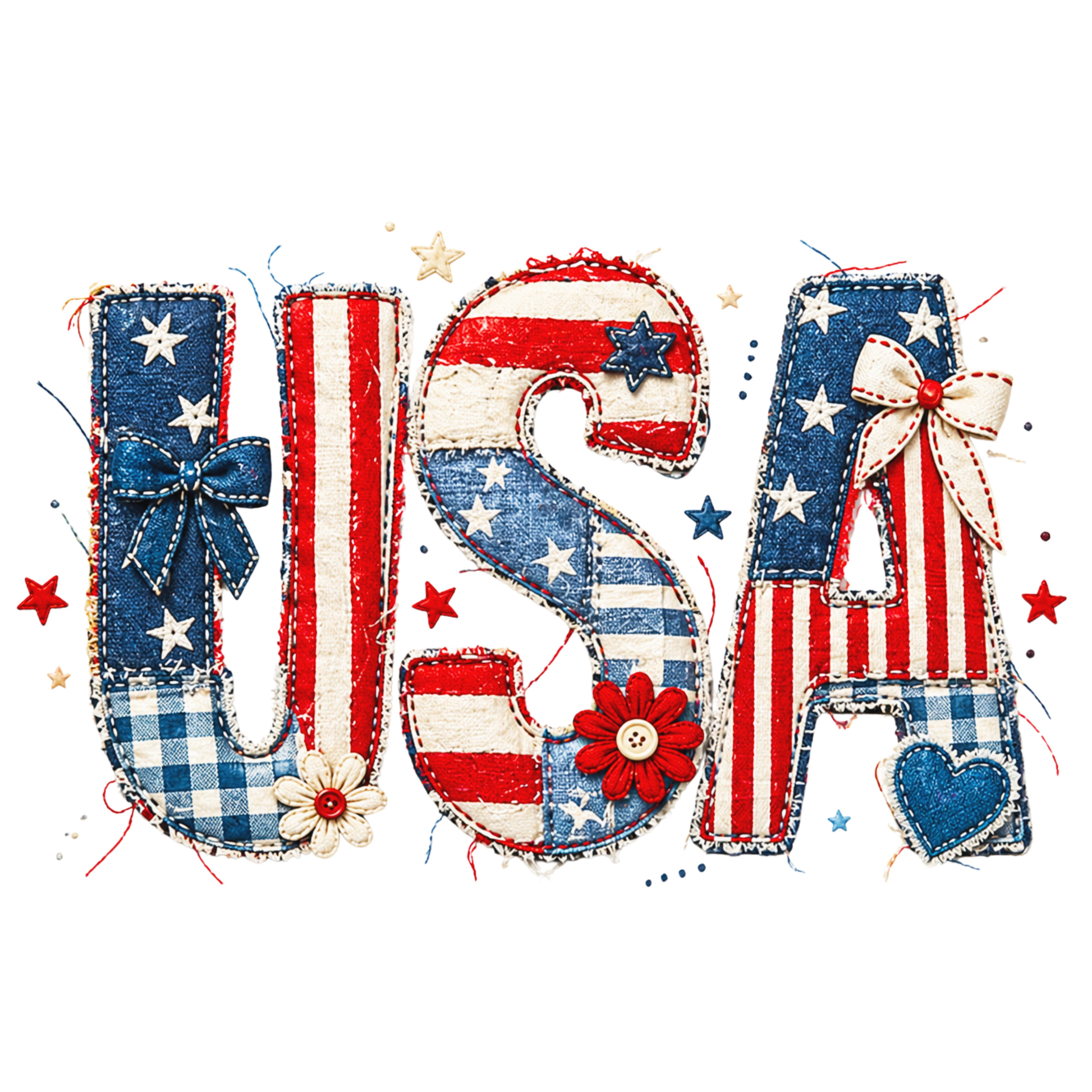 Text 'USA' with American flag design on a white background