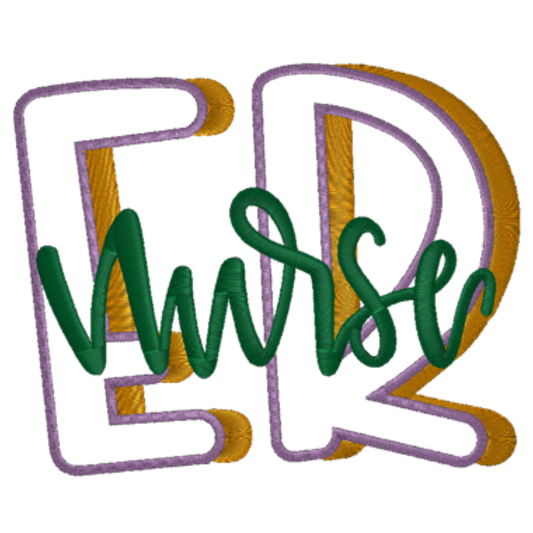 Embroidery design with the word 'Nurse' in green on a white background