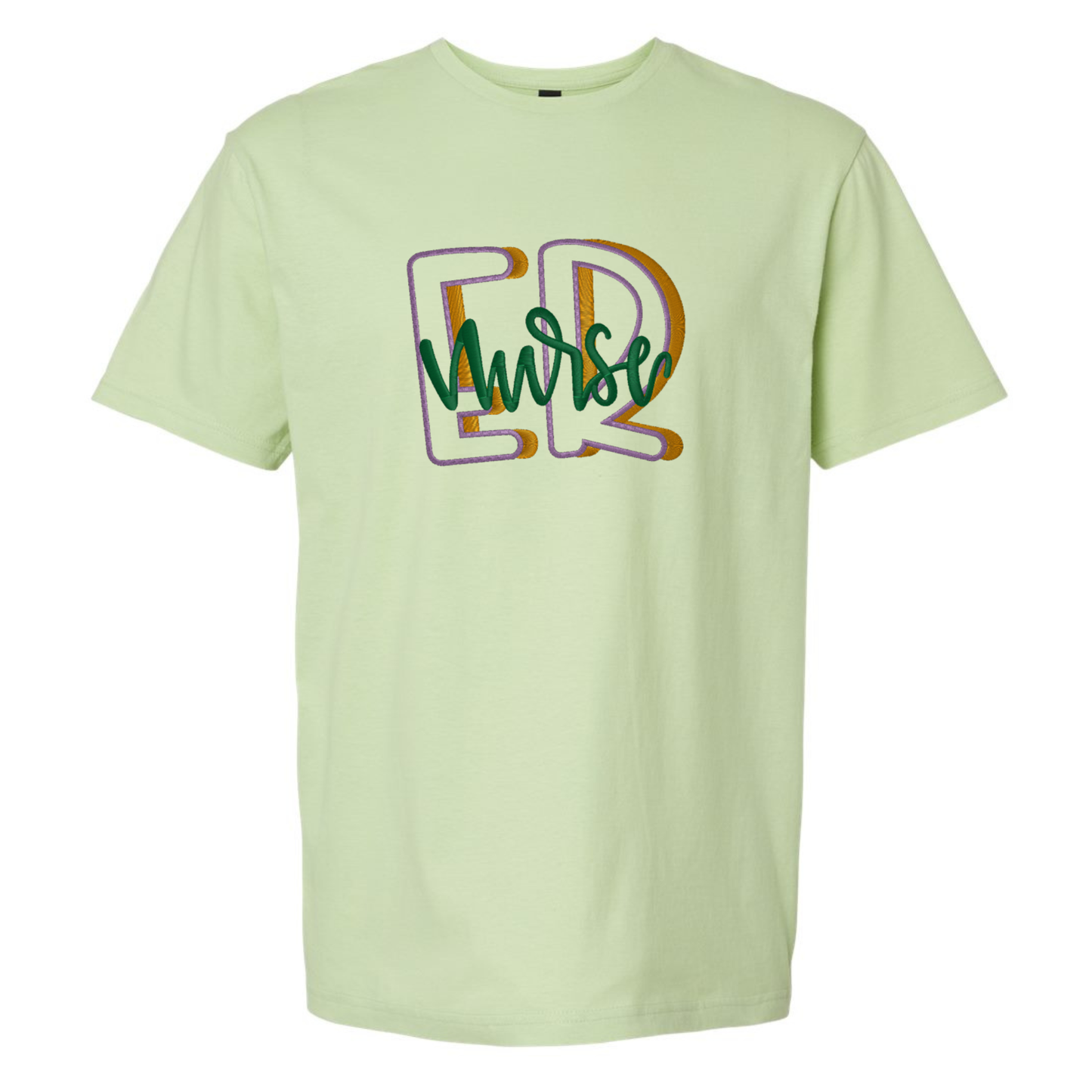 Light green t-shirt with 'ER Nurse' text on a white background