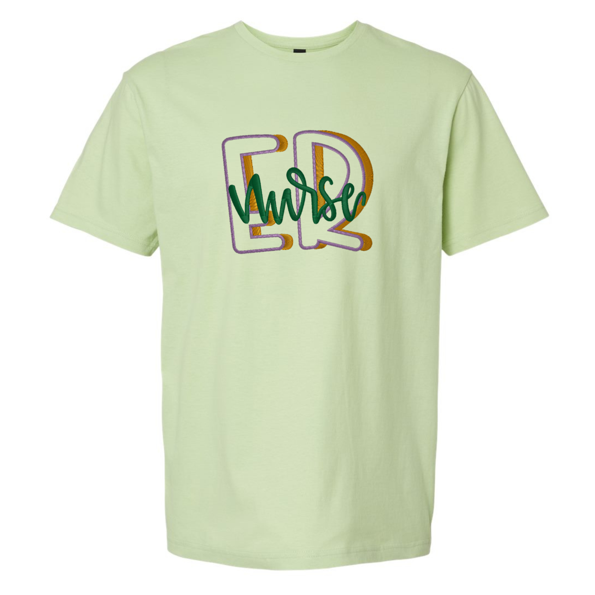 Light green t-shirt with 'ER Nurse' text on a white background