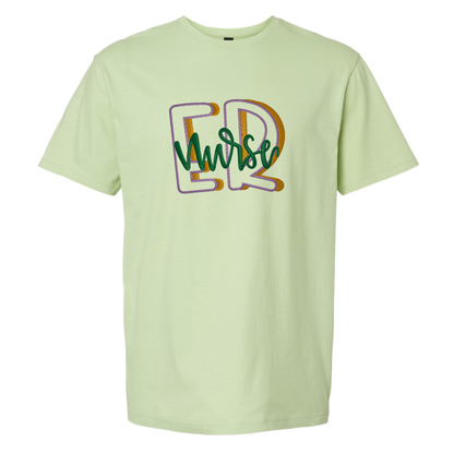 Light green t-shirt with 'ER Nurse' text on a white background
