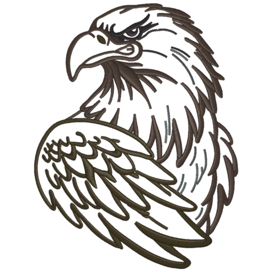 Black and white illustration of an eagle on a white background