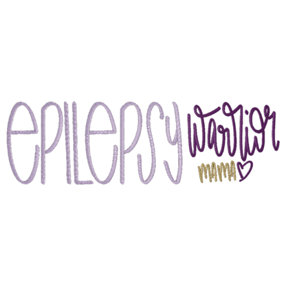 Text 'Epilepsy Warrior Mama' with decorative elements on a white background