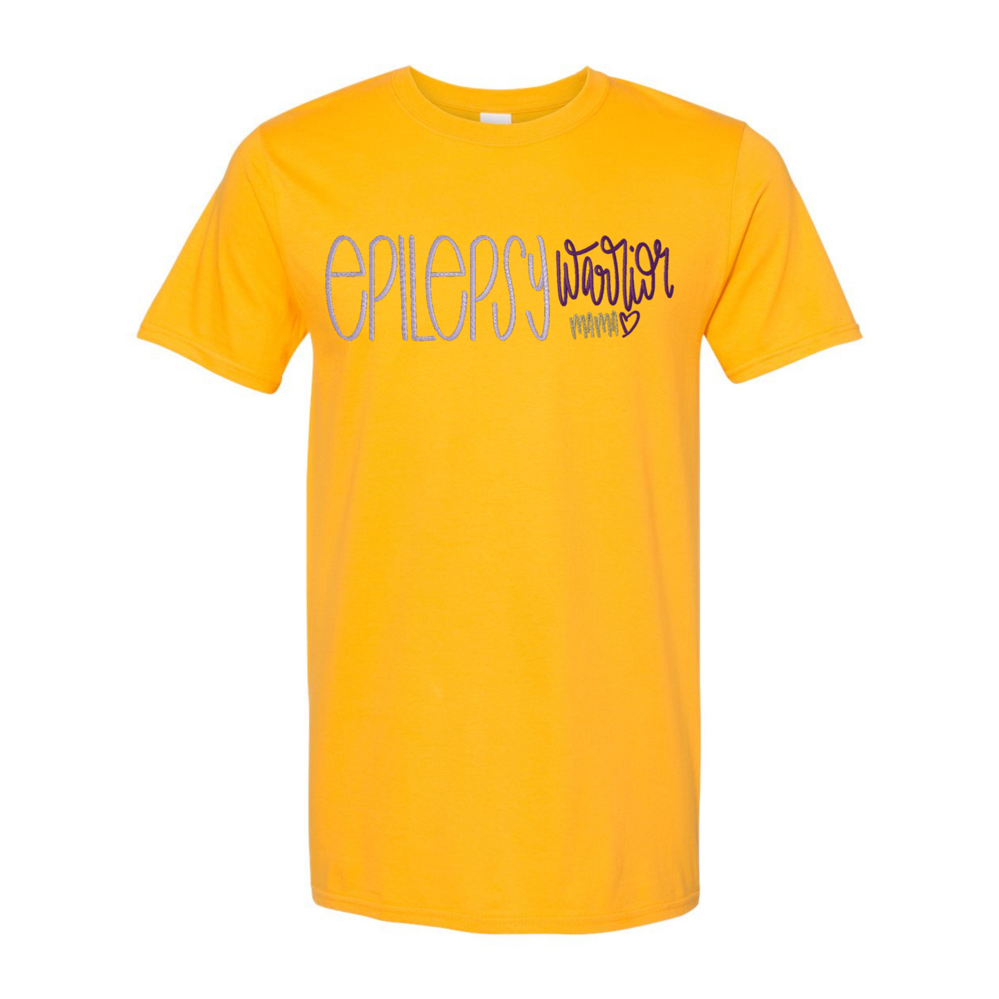 Yellow t-shirt with 'Epilepsy Warrior' text on a white background