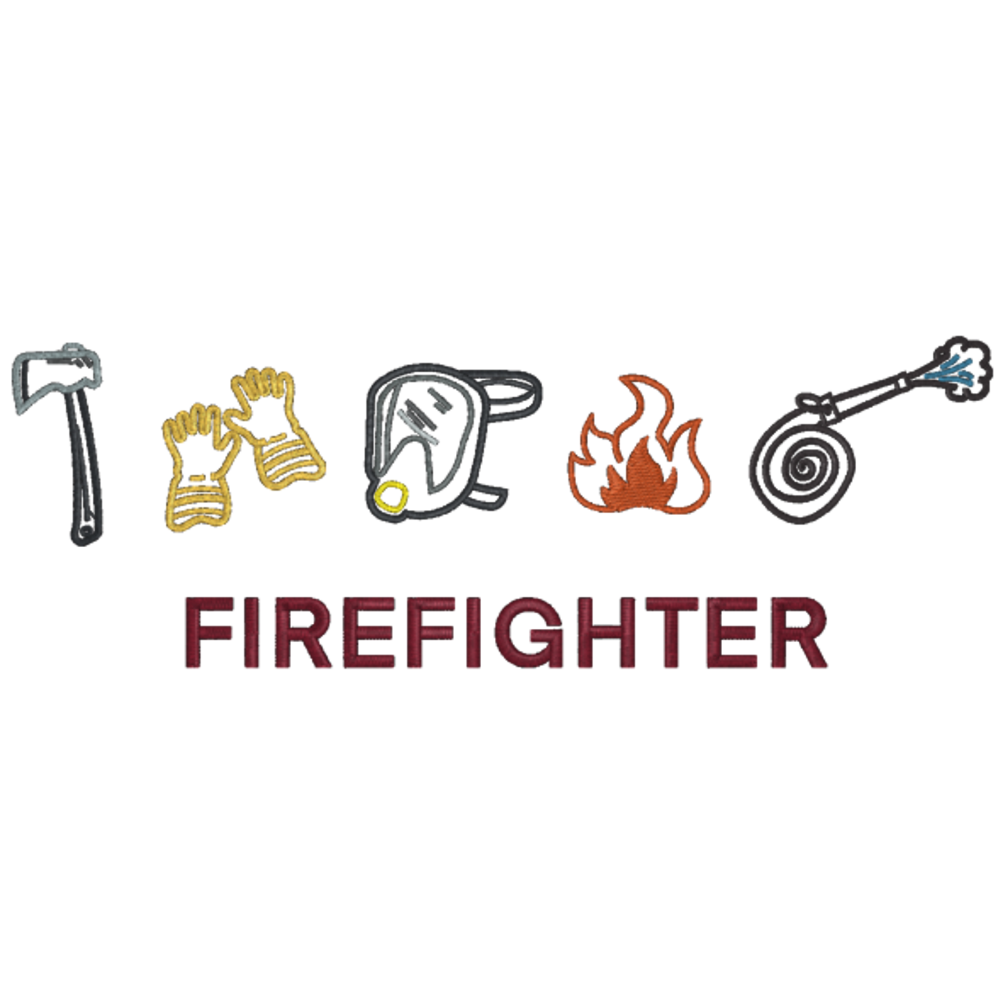 Illustrations of firefighter tools with the word 'FIREFIGHTER' on a white background