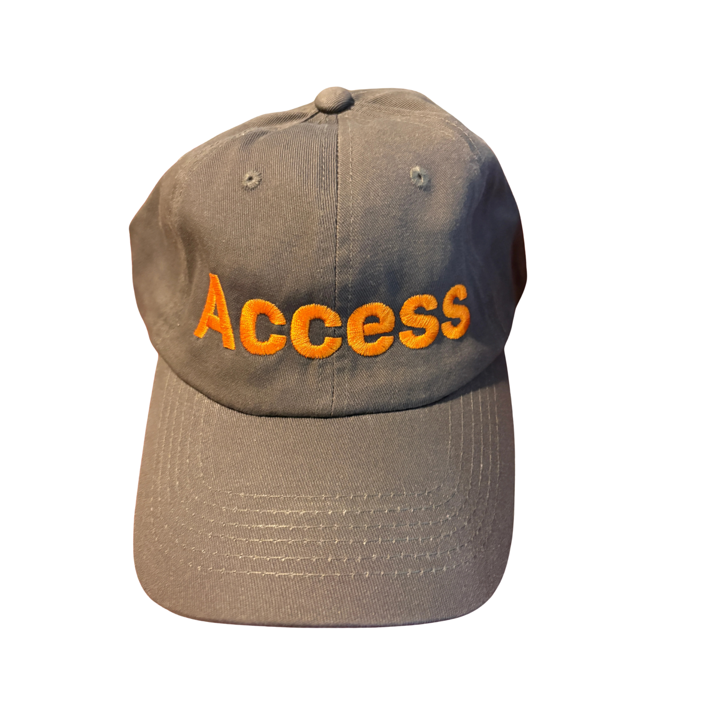 Green hat with 'Access' embroidered in orange on a white background