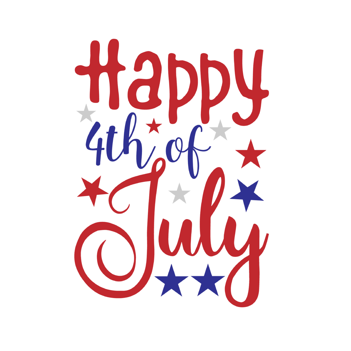 Happy 4th of July written in red whte and blue