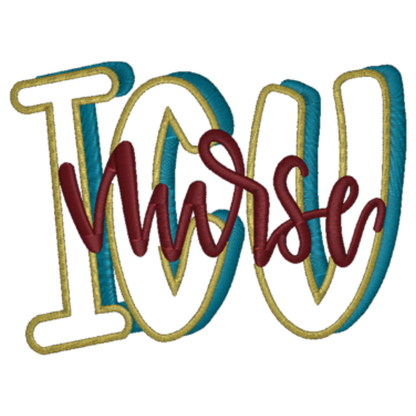 Embroidery design of the word 'Nurse' with colorful outlines on a white background