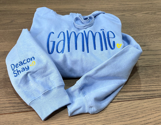 Grandma/Grams/Granny/Grammy/Gammy/Gammie - Gildan SF000 Crew/Gildan SF500 Hoodie– Embroidery