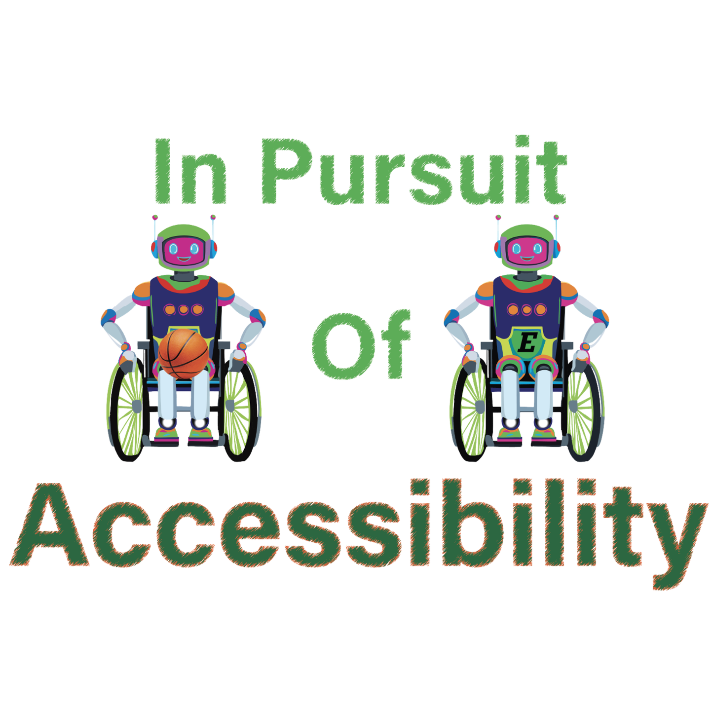 Logo with robots in wheelchairs and text 'In Pursuit of Accessibility' on a white background