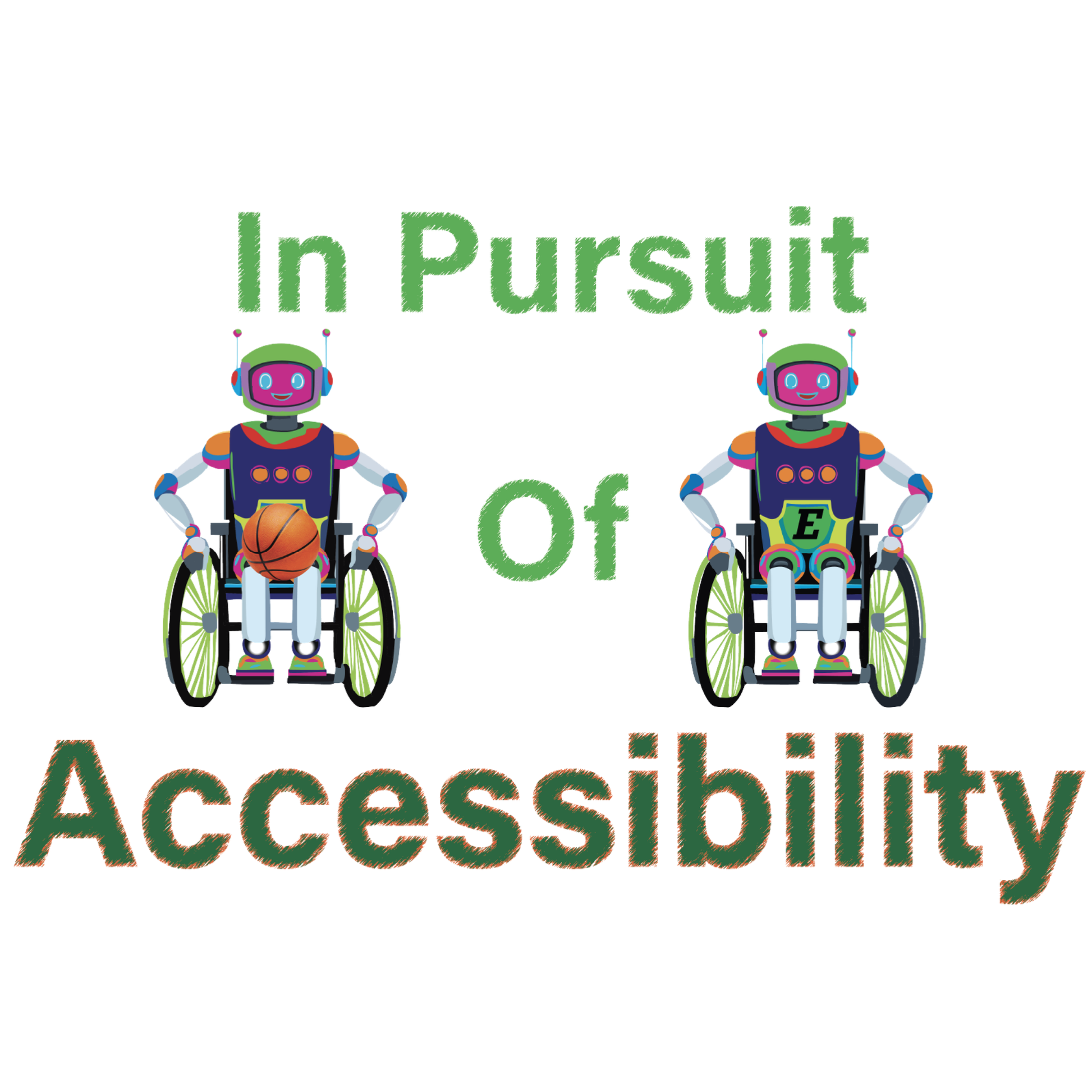 Logo with robots in wheelchairs and text 'In Pursuit of Accessibility' on a white background