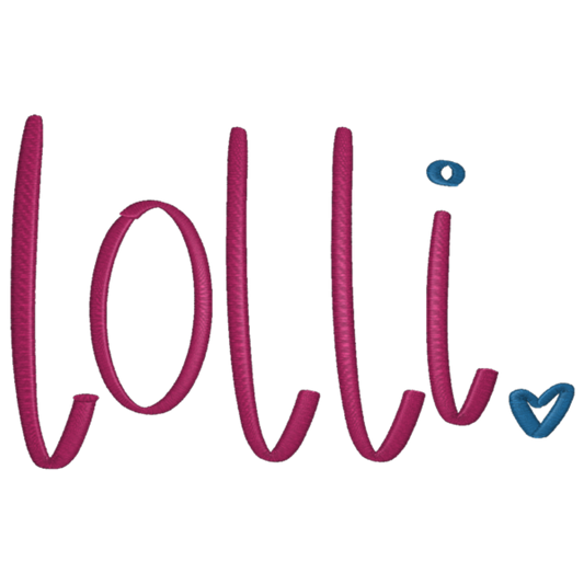 Pink 'lolli' text with blue accents on a white background