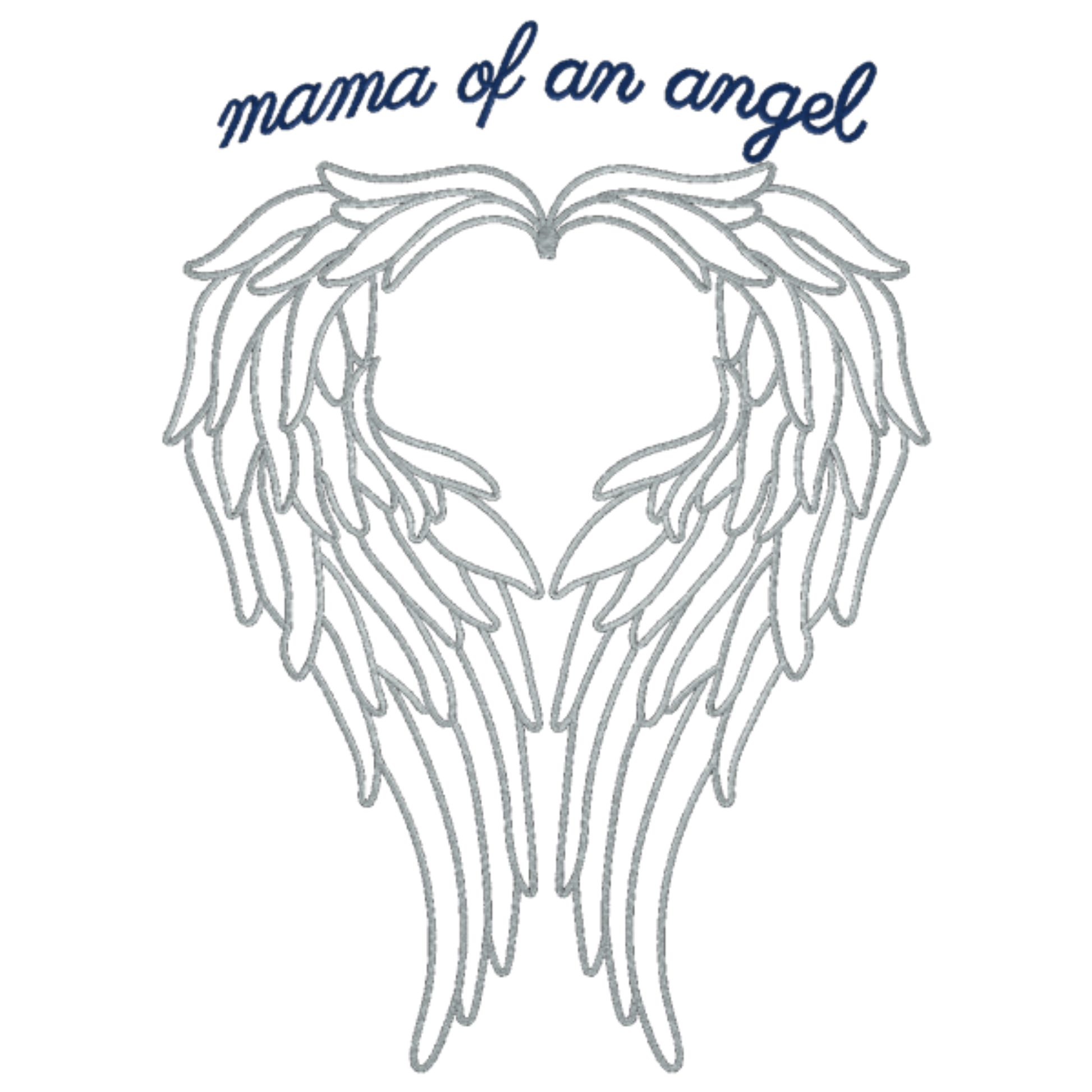 Outline of angel wings with 'mama of an angel' text above on a white background