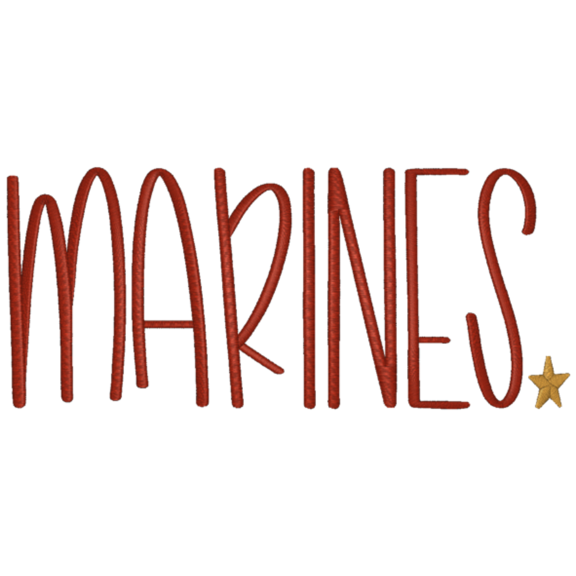 The word 'MARINES' in red with a gold star on a white background