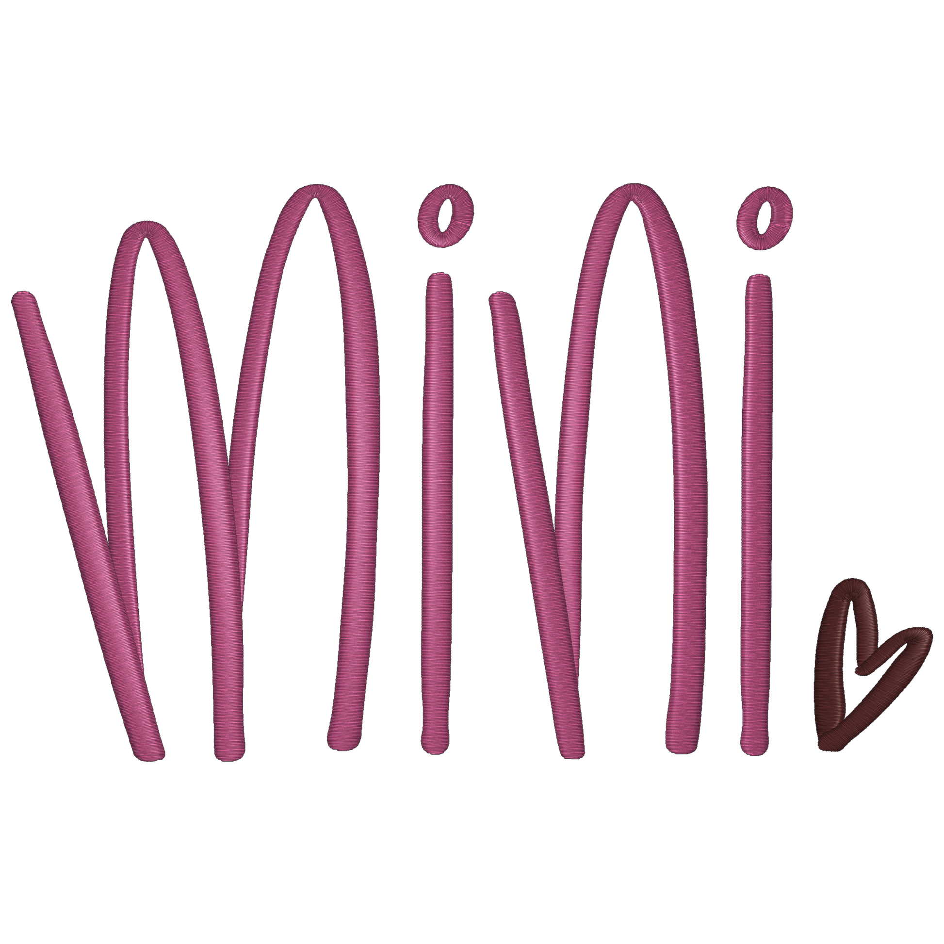 Mauve-colored 'Mimi' text on a transparent background