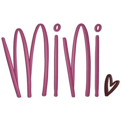 Mauve-colored 'Mimi' text on a transparent background
