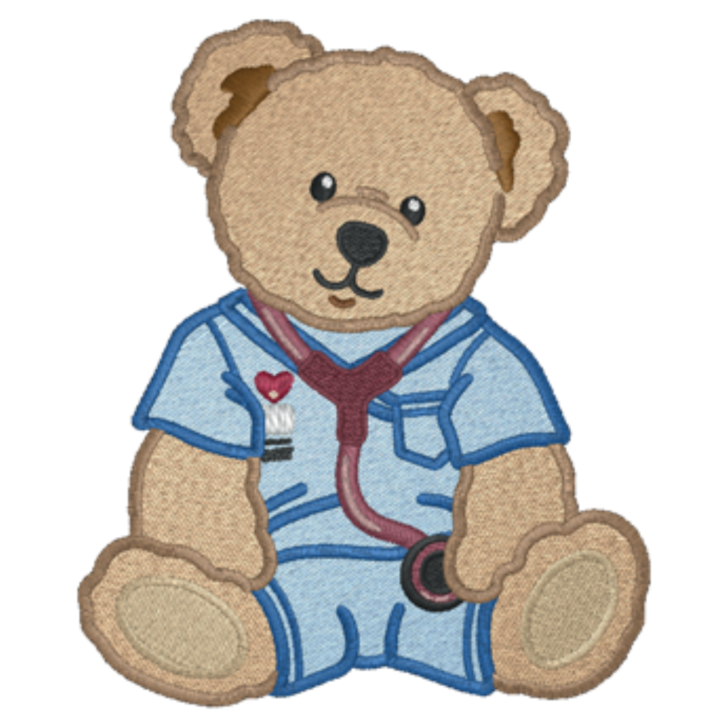 Teddy bear dressed as a doctor with a stethoscope on a white background