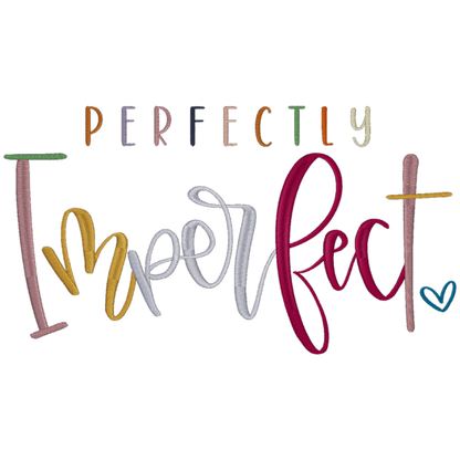 Colorful text 'Perfectly Imperfect' with a heart on a white background