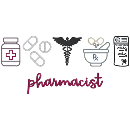 Collection of pharmacist-related icons on a white background