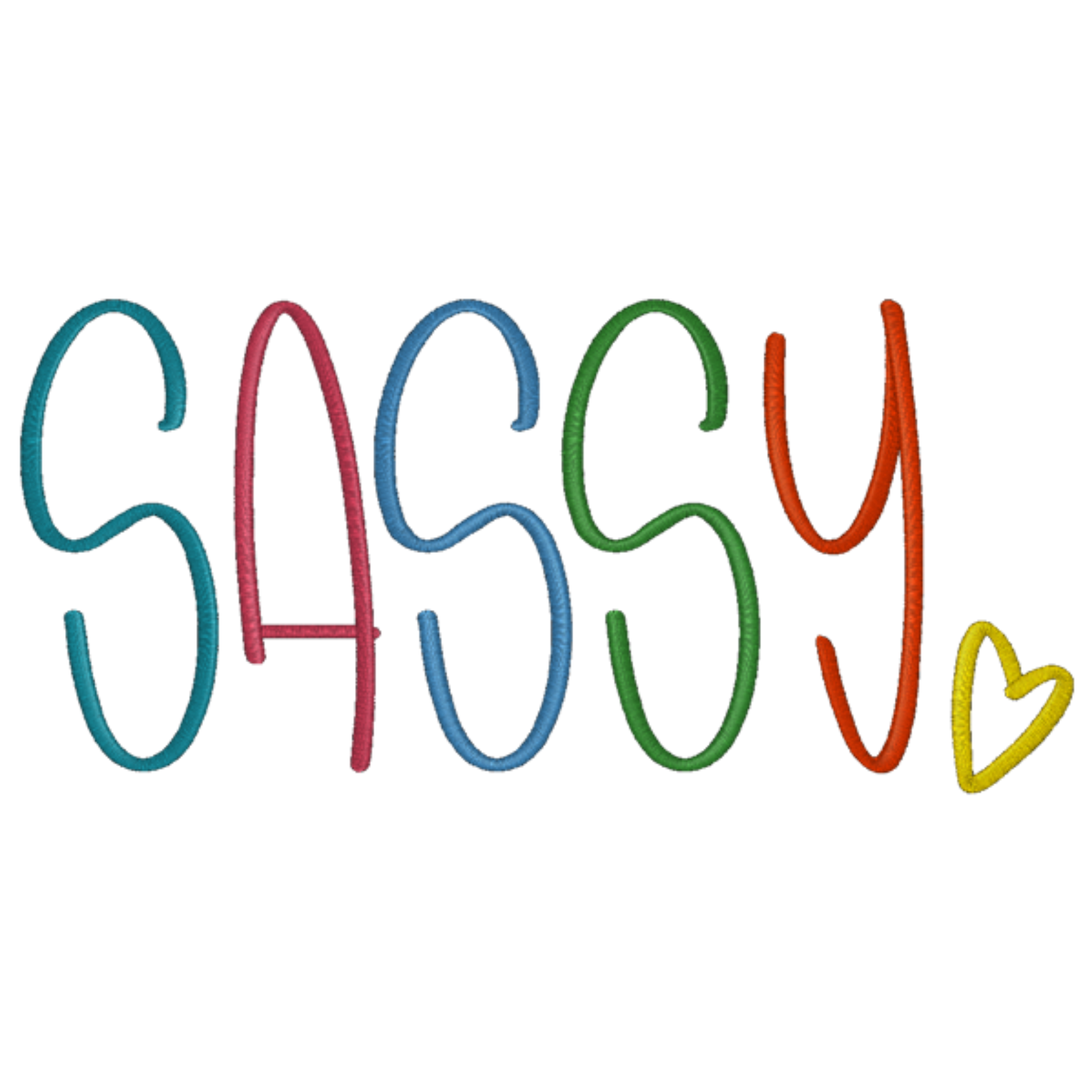 Colorful word 'SASSY' with a heart on a black background