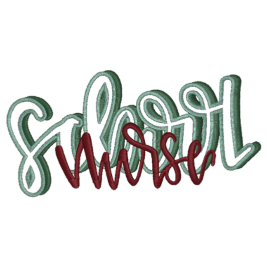 Embroidery design with 'School Nurse' text on a white background