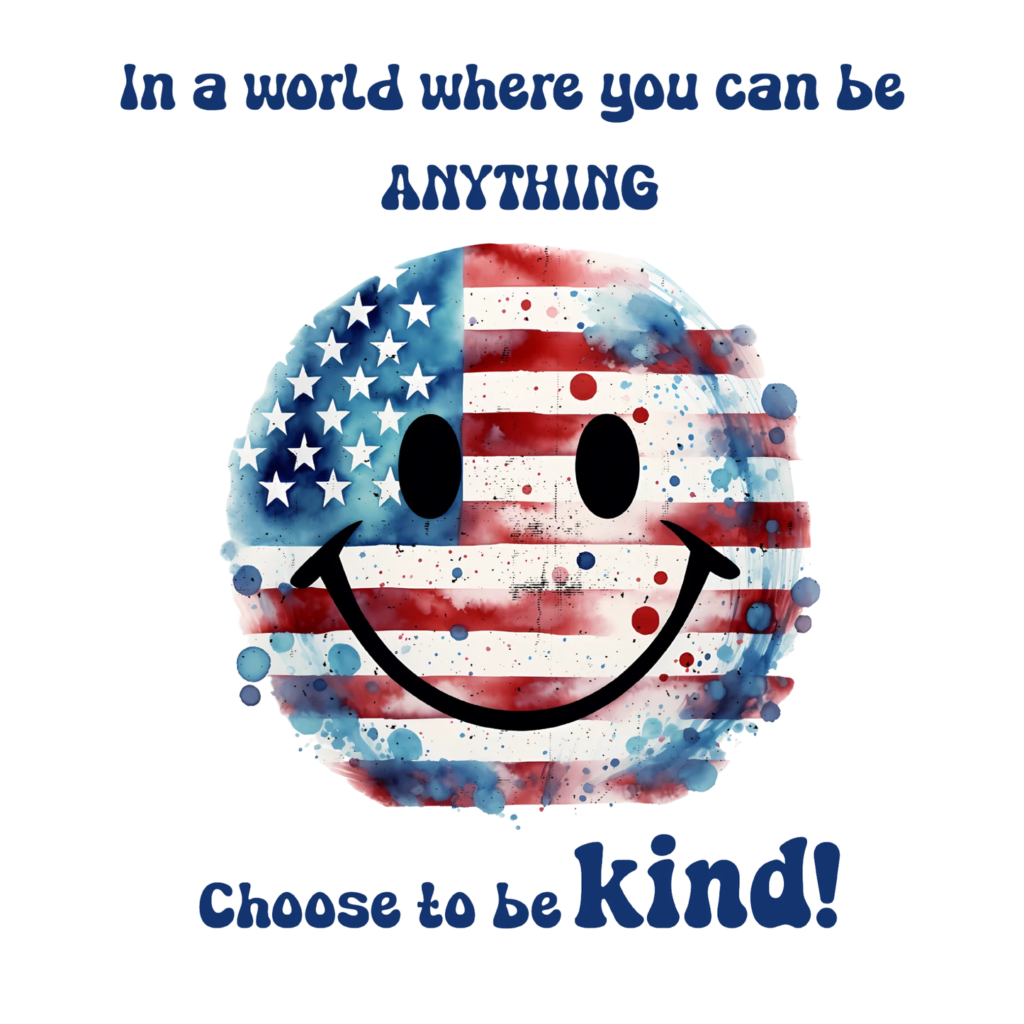Smiley face with American flag design and motivational text on a white background