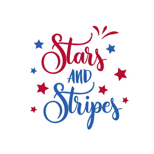 Text 'Stars and Stripes' with red and blue stars on a white background