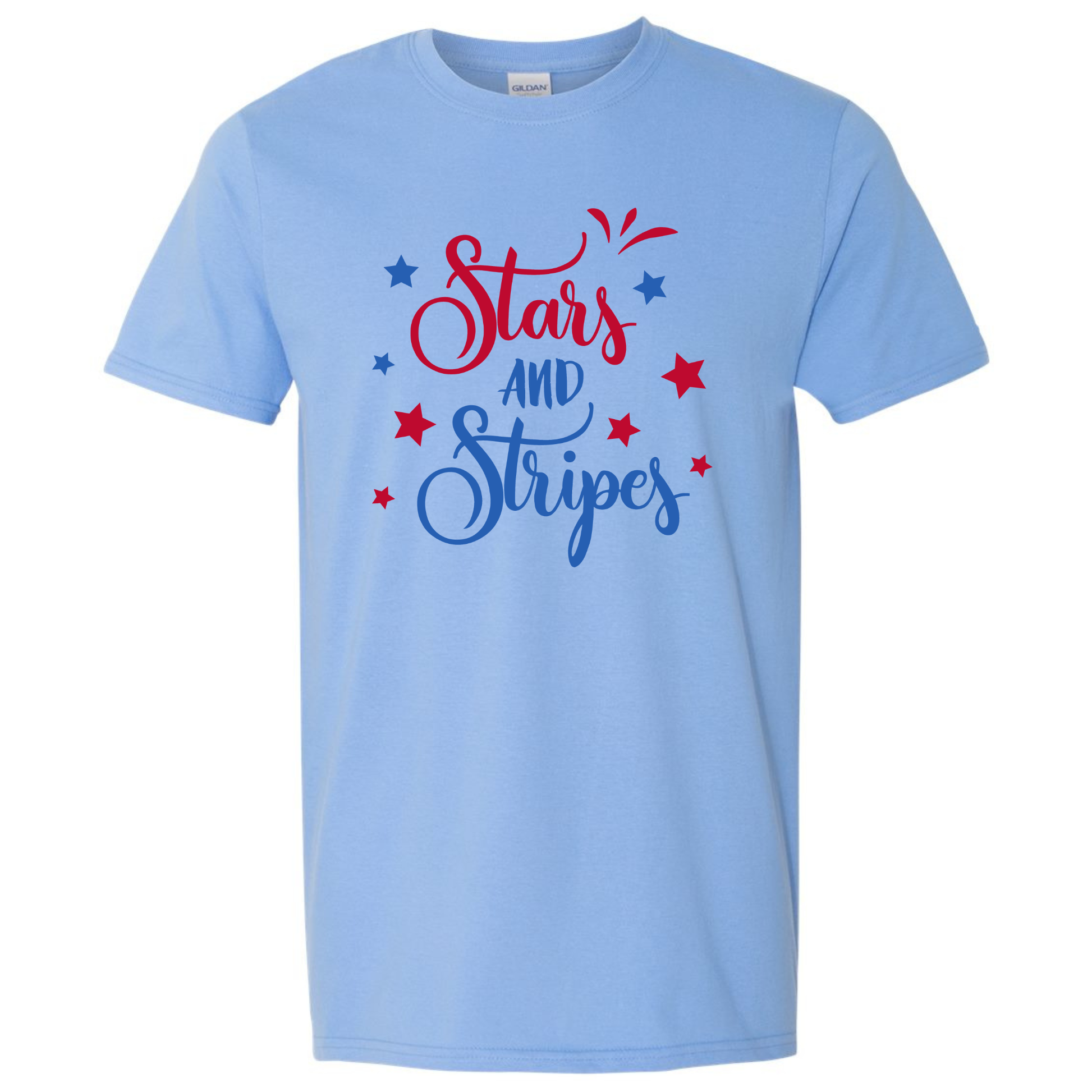 Light blue t-shirt with 'Stars and Stripes' text and stars on a white background