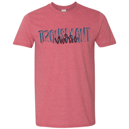 Red t-shirt with 'Transplant Nurse' text on a white background